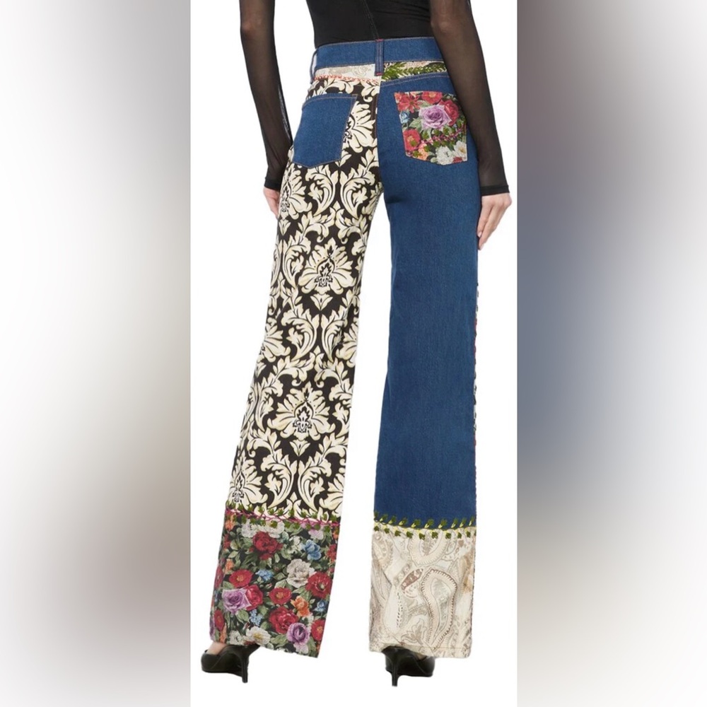 Alice + Olivia Weezy Mixed Media High Rise Wide Leg Jeans - Picture 4 of 9